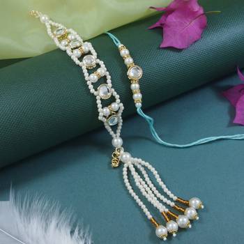 I jewels designer kundan pearl hanging bhaiya bhabhi lumba rakhi 1