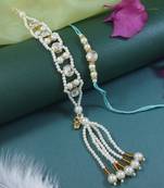 I jewels designer kundan pearl hanging bhaiya bhabhi lumba rakhi