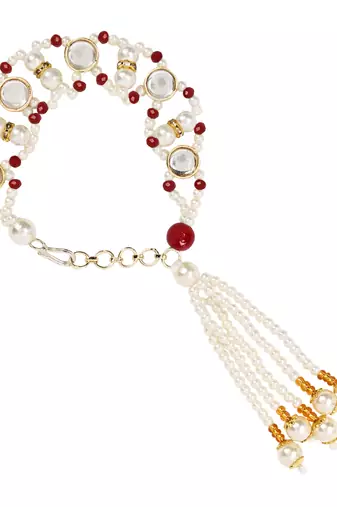 I jewels designer kundan pearl hanging bhaiya bhabhi lumba rakhi