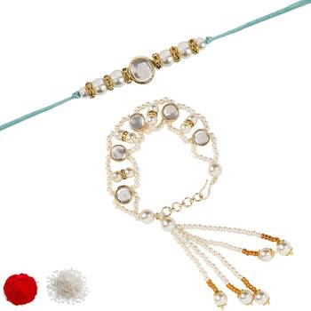 I jewels designer kundan pearl hanging bhaiya bhabhi lumba rakhi 2