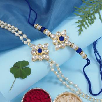 I jewels designer kundan pearl hanging bhaiya bhabhi lumba rakhi 1