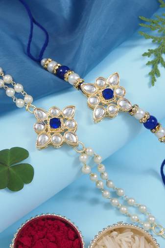 I jewels designer kundan pearl hanging bhaiya bhabhi lumba rakhi