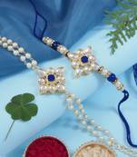 I jewels designer kundan pearl hanging bhaiya bhabhi lumba rakhi