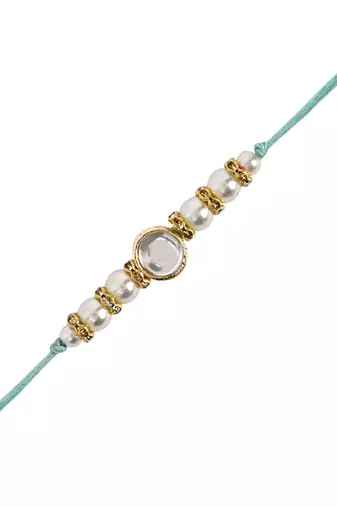 I jewels designer kundan pearl hanging bhaiya bhabhi lumba rakhi