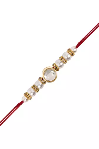 I jewels designer kundan pearl hanging bhaiya bhabhi lumba rakhi