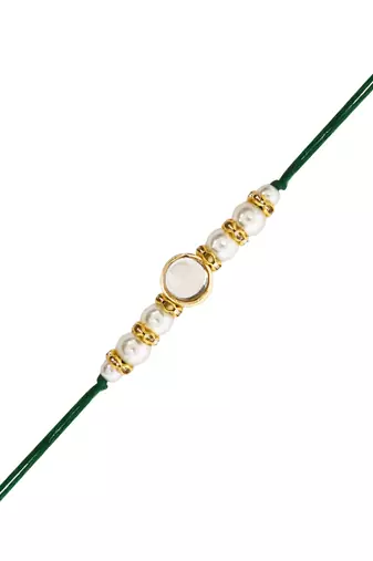 I jewels designer kundan pearl hanging bhaiya bhabhi lumba rakhi