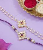 I jewels designer kundan pearl hanging bhaiya bhabhi lumba rakhi