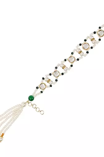I jewels designer kundan pearl hanging bhaiya bhabhi lumba rakhi