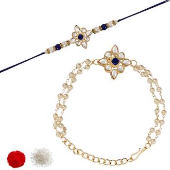 I jewels designer kundan pearl hanging bhaiya bhabhi lumba rakhi 2