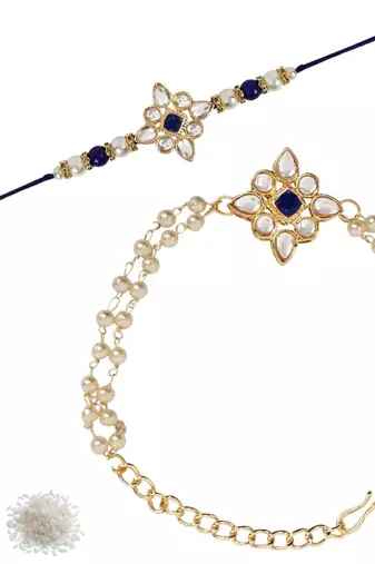 I jewels designer kundan pearl hanging bhaiya bhabhi lumba rakhi