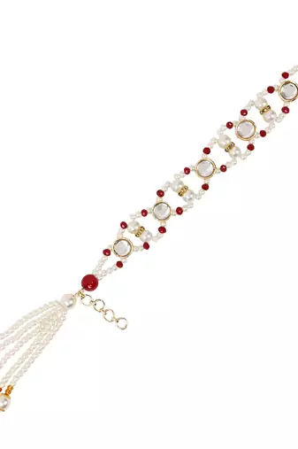 I jewels designer kundan pearl hanging bhaiya bhabhi lumba rakhi