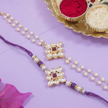 I jewels designer kundan pearl hanging bhaiya bhabhi lumba rakhi 1