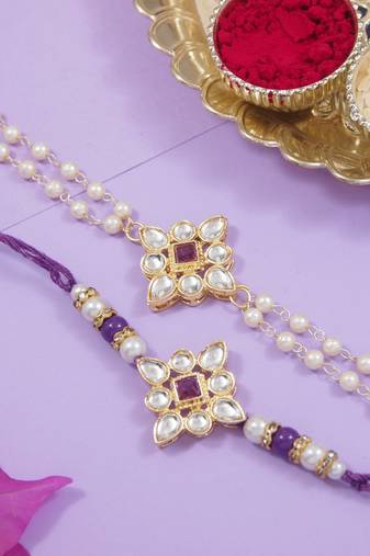I jewels designer kundan pearl hanging bhaiya bhabhi lumba rakhi