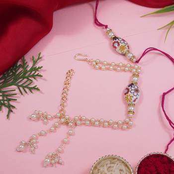 I jewels designer kundan pearl hanging bhaiya bhabhi lumba rakhi 1
