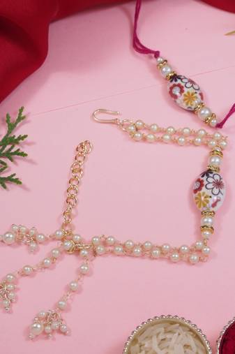 I jewels designer kundan pearl hanging bhaiya bhabhi lumba rakhi