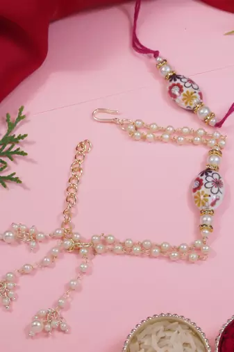 I jewels designer kundan pearl hanging bhaiya bhabhi lumba rakhi