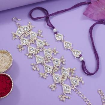 I jewels designer kundan pearl hanging bhaiya bhabhi lumba rakhi 1