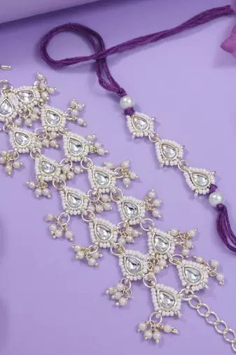 I jewels designer kundan pearl hanging bhaiya bhabhi lumba rakhi