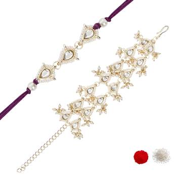 I jewels designer kundan pearl hanging bhaiya bhabhi lumba rakhi 2