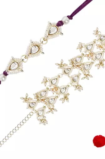 I jewels designer kundan pearl hanging bhaiya bhabhi lumba rakhi