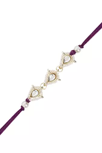 I jewels designer kundan pearl hanging bhaiya bhabhi lumba rakhi