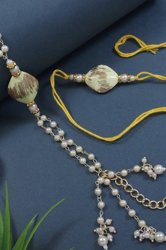 designer kundan pearl hanging bhaiya bhabhi lumba rakhi