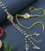 designer kundan pearl hanging bhaiya bhabhi lumba rakhi