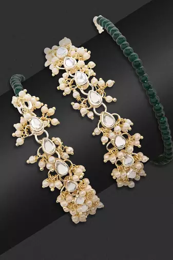 I jewels designer kundan pearl hanging bhaiya bhabhi lumba rakhi