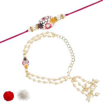 I jewels designer kundan pearl hanging bhaiya bhabhi lumba rakhi 2