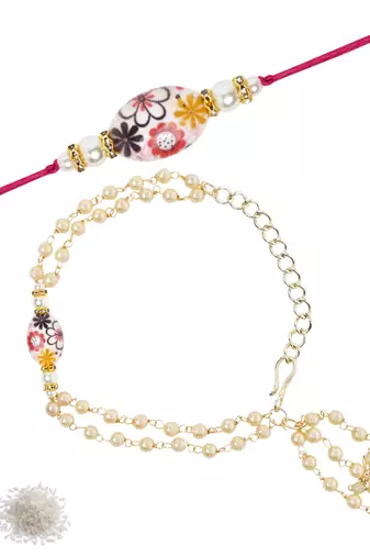 I jewels designer kundan pearl hanging bhaiya bhabhi lumba rakhi