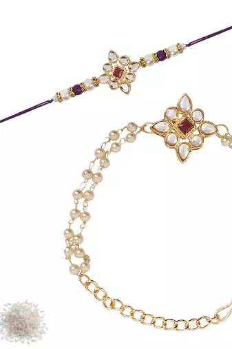 I jewels designer kundan pearl hanging bhaiya bhabhi lumba rakhi