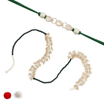 I jewels designer kundan pearl hanging bhaiya bhabhi lumba rakhi 2