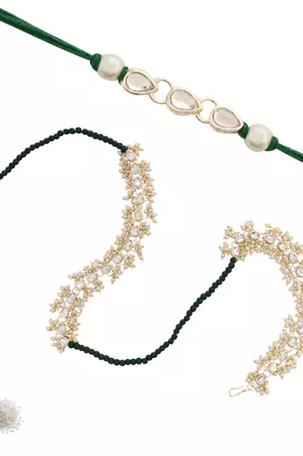 I jewels designer kundan pearl hanging bhaiya bhabhi lumba rakhi