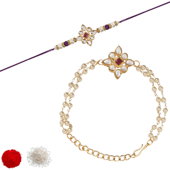 I jewels designer kundan pearl hanging bhaiya bhabhi lumba rakhi 2