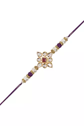 I jewels designer kundan pearl hanging bhaiya bhabhi lumba rakhi