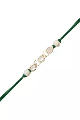 I jewels designer kundan pearl hanging bhaiya bhabhi lumba rakhi