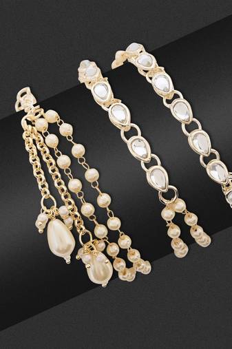 I jewels designer kundan pearl hanging bhaiya bhabhi lumba rakhi