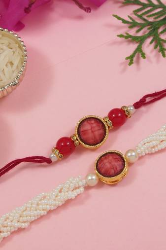 I jewels designer kundan pearl beaded bhaiya bhabhi lumba rakhi