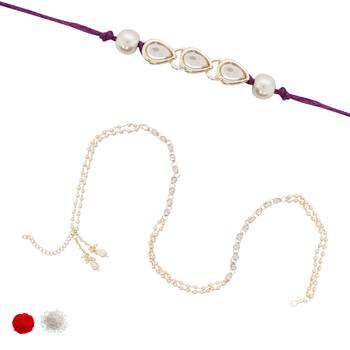 I jewels designer kundan pearl hanging bhaiya bhabhi lumba rakhi 2
