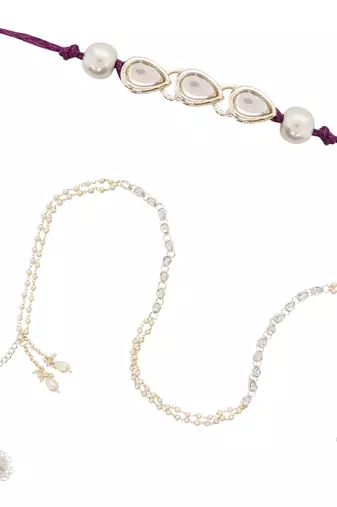 I jewels designer kundan pearl hanging bhaiya bhabhi lumba rakhi