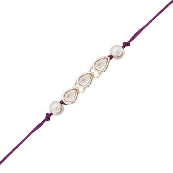 I jewels designer kundan pearl hanging bhaiya bhabhi lumba rakhi 3