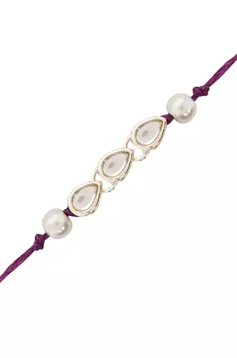 I jewels designer kundan pearl hanging bhaiya bhabhi lumba rakhi