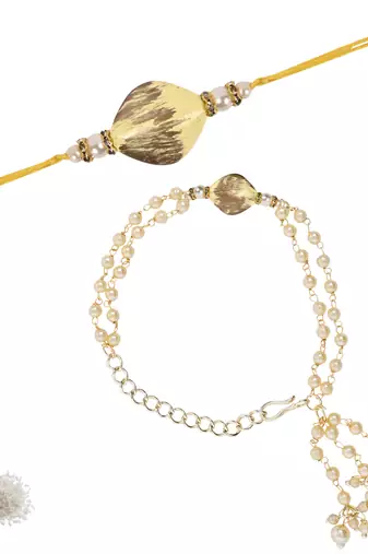 designer kundan pearl hanging bhaiya bhabhi lumba rakhi