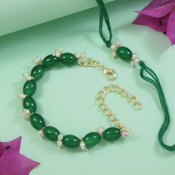 I jewels designer pearl hanging bhaiya bhabhi lumba rakhi 1