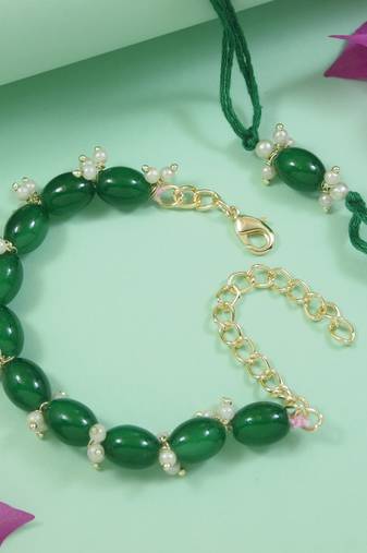 I jewels designer pearl hanging bhaiya bhabhi lumba rakhi