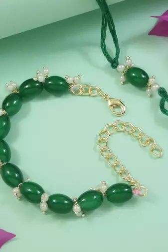 I jewels designer pearl hanging bhaiya bhabhi lumba rakhi
