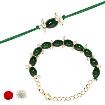 I jewels designer pearl hanging bhaiya bhabhi lumba rakhi 2