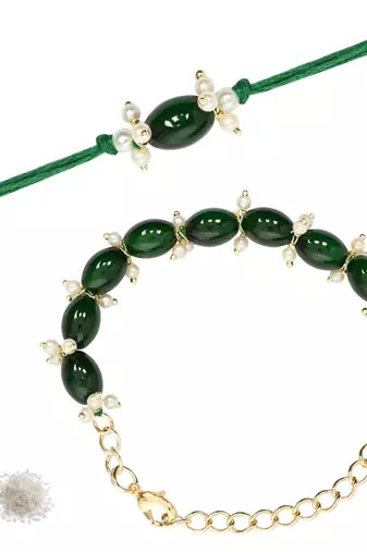 I jewels designer pearl hanging bhaiya bhabhi lumba rakhi