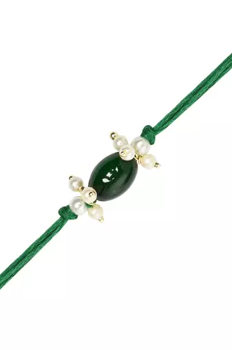 I jewels designer pearl hanging bhaiya bhabhi lumba rakhi