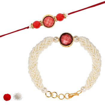I jewels designer kundan pearl beaded bhaiya bhabhi lumba rakhi 2